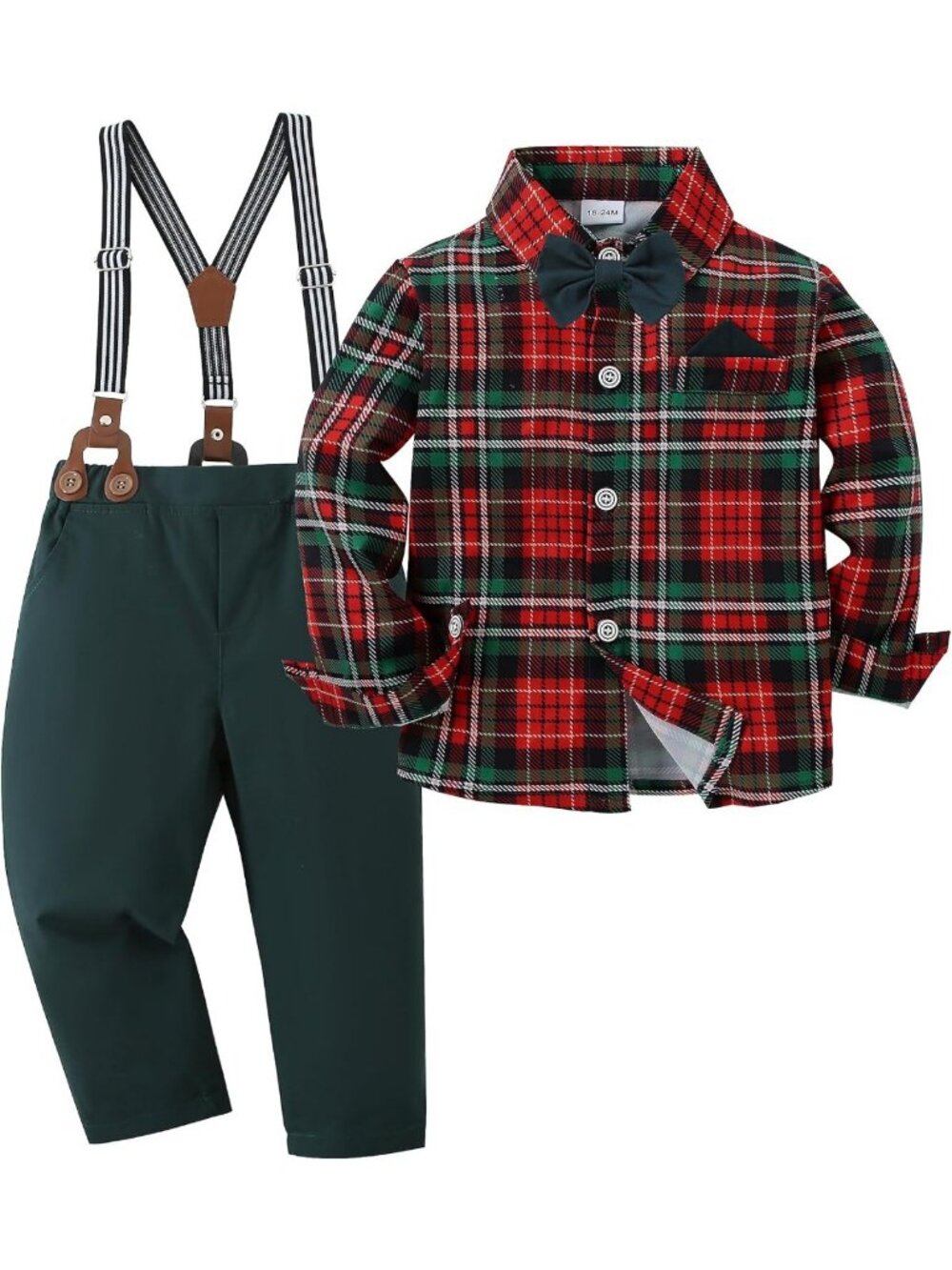 Stylish Boys Wedding Suit Set - Dress Shirt, Bowtie & Suspender Pants, 6-10